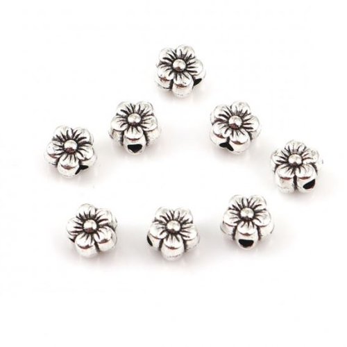 10 perles intercalaire fleur - argent vieilli - r673