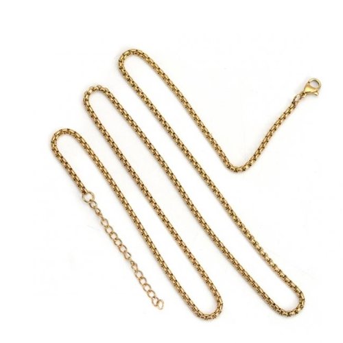 1 collier chaîne maille vénitienne - acier inoxydable - 60.5 cm - couleur métal doré - r140