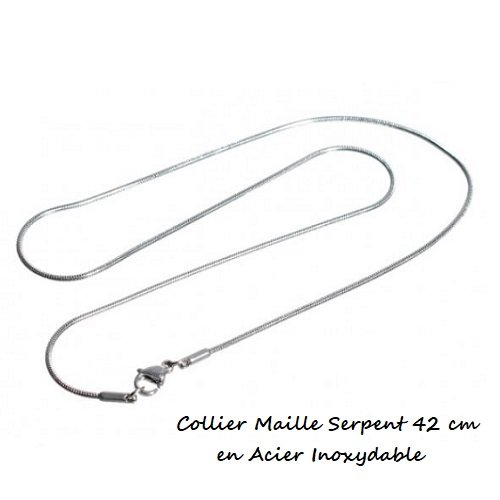 1 collier chaîne maille serpent - acier inoxydable - 42 cm - couleur métal argenté - r494