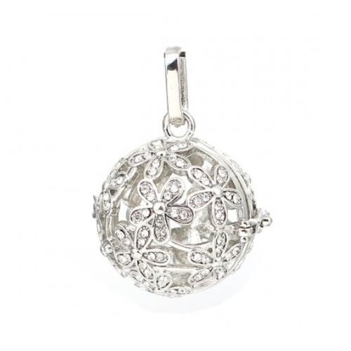 1 cage pendentif pour boule bola musical de grossesse ou grelot mexicain - fleurs - r605