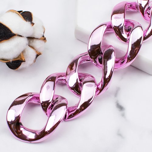 5 anneaux maillons ouverts torsadés en acrylique rose nacré - 35 x 35 mm - r209