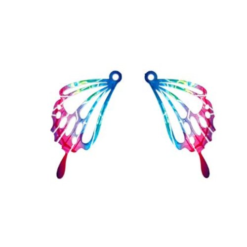 Lot de 2 breloques pendentifs  aile de papillon - laser cut - multicolore