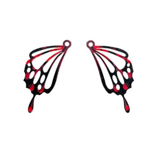 Lot de 2 breloques pendentifs  aile de papillon - laser cut - noir et rouge