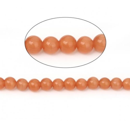 Lot de 10 perles rondes oeil de chat - couleur ambre - p1119