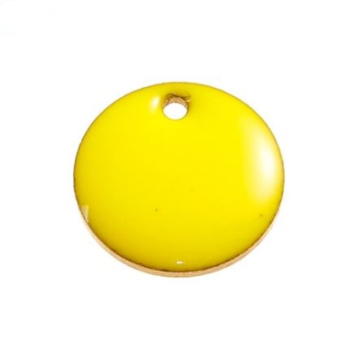 1 pendentif - sequin rond émaillé jaune - cuivre - 12 mm - r527