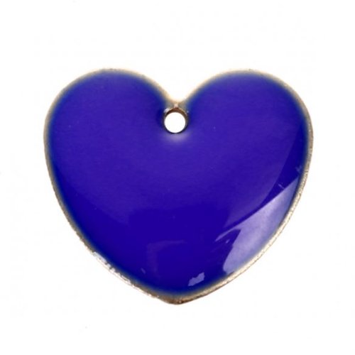 1 pendentif - sequin coeur - émaillé bleu - laiton : r630