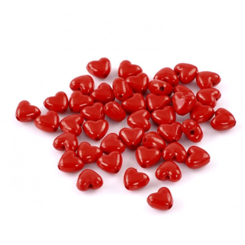 Lot de 20 perles en acrylique - coeur - rouge - p911