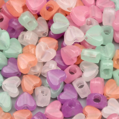 Lot de 20 perles en acrylique - coeur - multicolore - p912