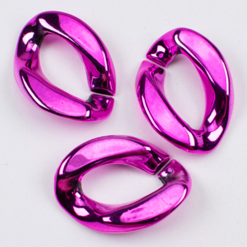 5 anneaux maillons ouverts torsadés en acrylique - fuchsia nacré - 21 x 30 mm - r506