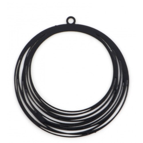 1 pendentif breloque - estampe ronde - noir - filigrane - laser cut