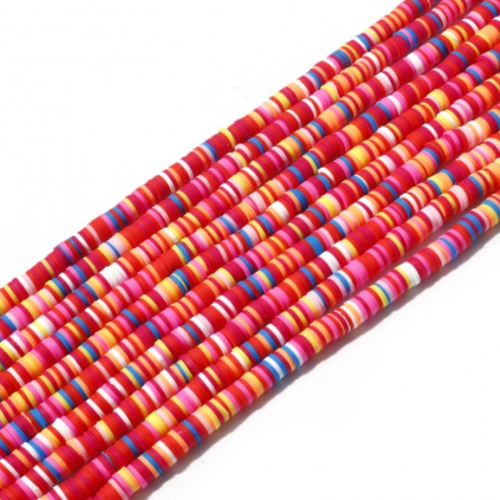 1 chapelet perles heishi - rondelles en pâte polymère - 6 mm - multicolore dominante rouge - r427