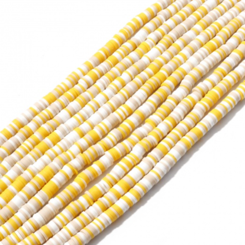 1 chapelet perles heishi - rondelles en pâte polymère - 6 mm - jaune - beige - blanc - r437