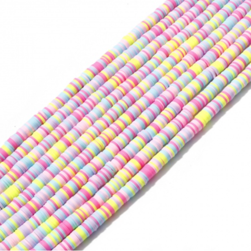 1 chapelet perles heishi - rondelles en pâte polymère - 6 mm - multicolore pastel - r435