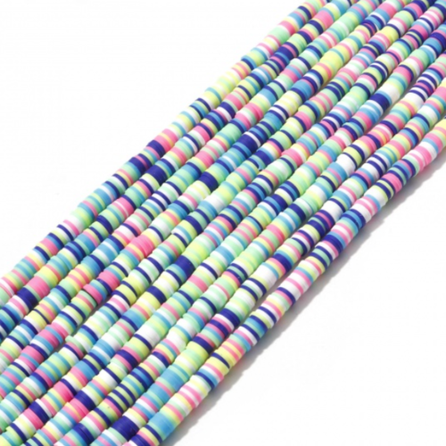 1 chapelet perles heishi - rondelles en pâte polymère - 6 mm - multicolore tendance fluo - r434