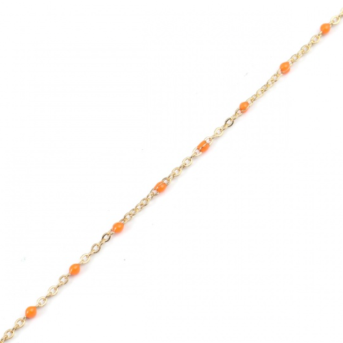 1 m de chaine acier inoxydable - maille forçat - perle email orange - r842
