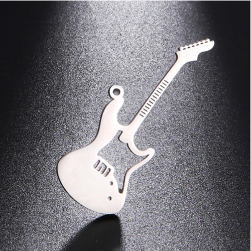 1 breloque pendentif - guitare - argentée - acier inoxydable