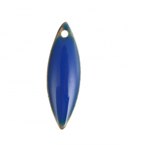 1 pendentif - sequin navette émaillé - bleu roi - cuivre - r085