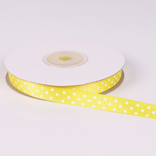 Ruban gros grain à petits pois blanc - fond jaune