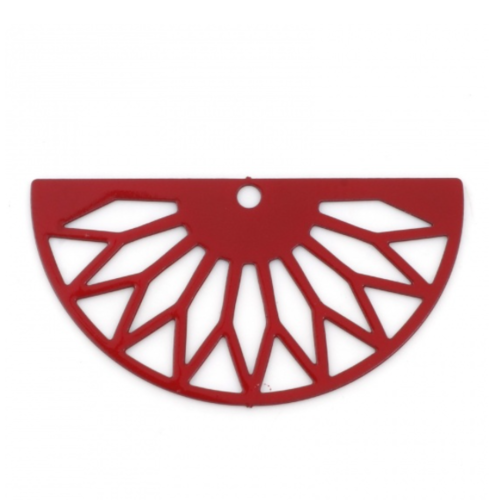 1 pendentif estampe - demi lune - filigrane - laser cut - rouge - r368