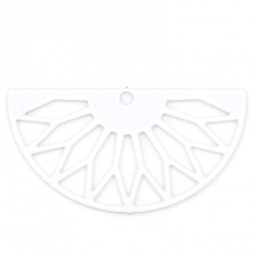 1 pendentif estampe - demi lune - filigrane - laser cut - blanc - r365
