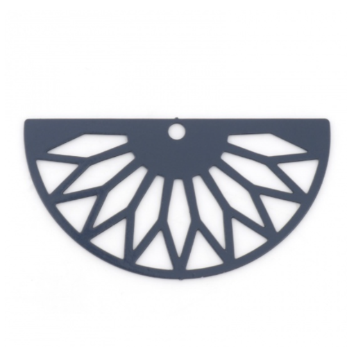 1 pendentif estampe - demi lune - filigrane - laser cut - gris foncé - r366