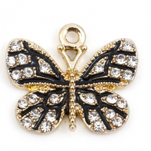 1 pendentif papillon - strass - métal doré - r184