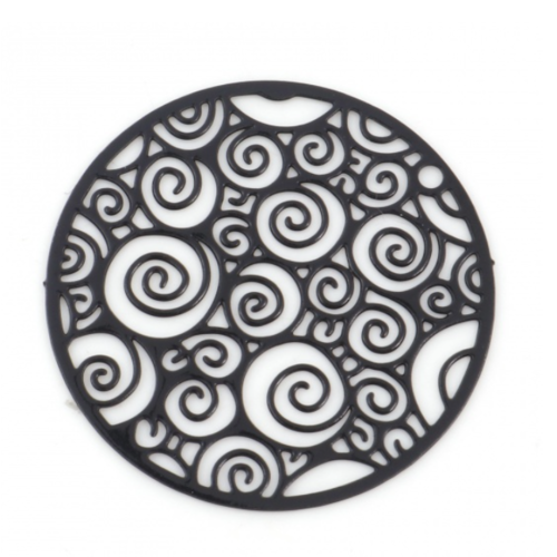1 pendentif estampe - rond - spirale - filigrane - laser cut - noir - r343