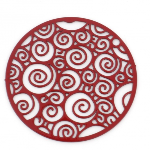1 pendentif estampe - rond - spirale - filigrane - laser cut - rouge - r347