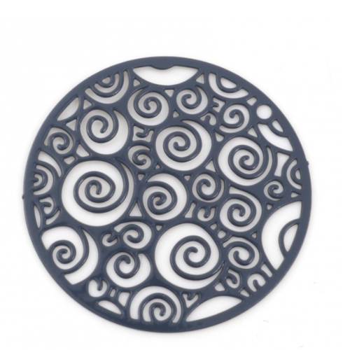 1 pendentif estampe - rond - spirale - filigrane - laser cut - gris foncé - r345