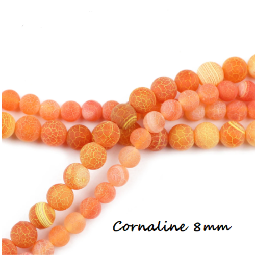 Lot de 10 perles rondes cornaline orange - 8 mm - p756