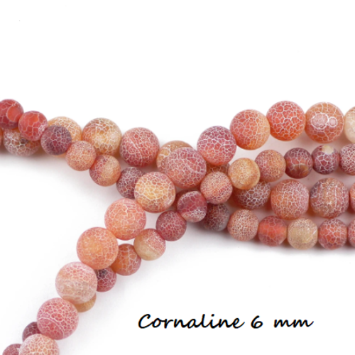 Lot de 10 perles rondes cornaline rouge - 6 mm - p757