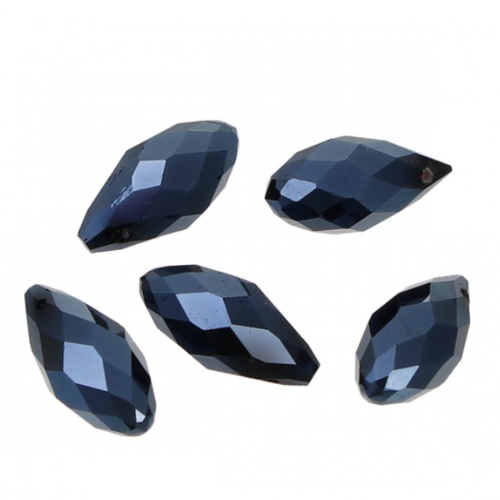 Lot de 5 perles en verre cristal à facette - forme goutte - noire - p4649
