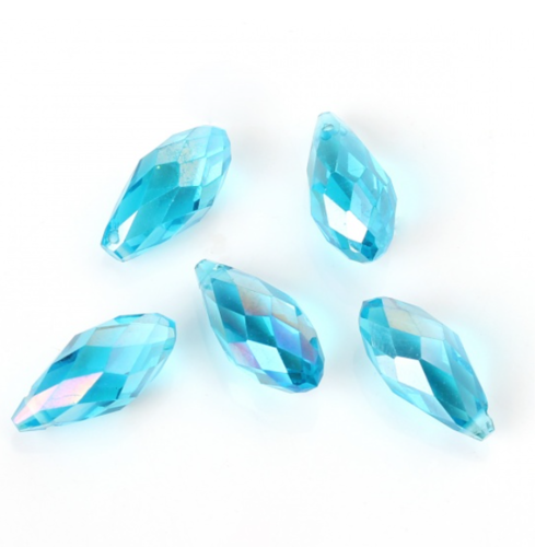 Lot de 5 perles en verre cristal à facette - forme goutte - bleue - p4645