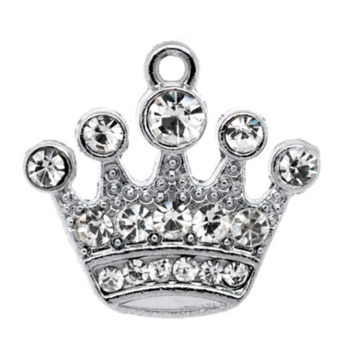 1 breloque pendentif - couronne de princesse - strass argenté - r355