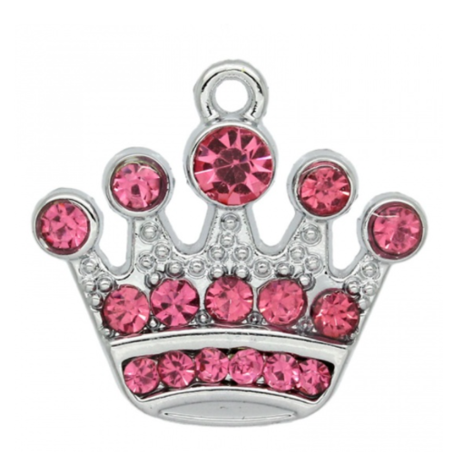 1 breloque pendentif - couronne de princesse - strass roses - r101