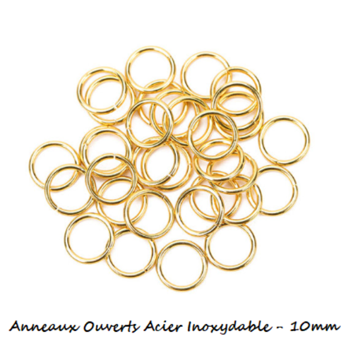 1 lot de 50 anneaux de jonction ouverts - acier inoxydable - doré - 10 mm - r10