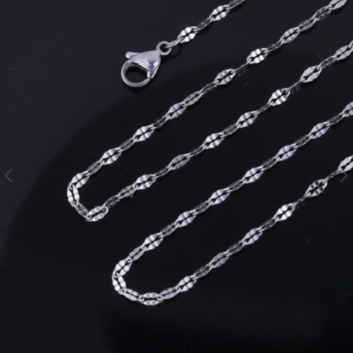 1 collier chaine - maille carambole - acier inoxydable -  argenté - 50 cm - r044