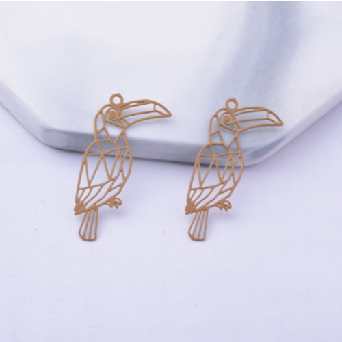 1 pendentif oiseau toucan origami - estampe - filigrane - laser cut - couleur bronze