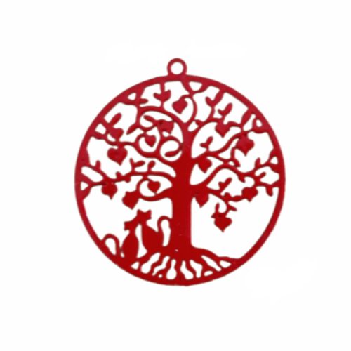 1 pendentif chat - arbre de vie - coeur -  estampe - filigrane - laser cut - rouge