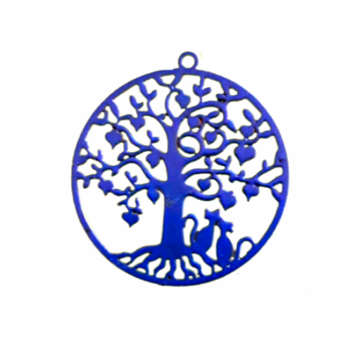 1 pendentif chat - arbre de vie - coeur - estampe - filigrane - laser cut - bleu roi