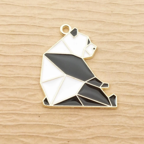 1 breloque pendentif panda origami - emaillé