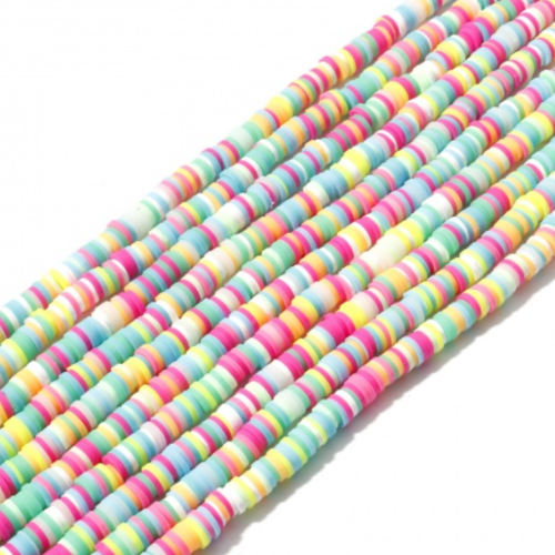 1 chapelet perles heishi - rondelles en pâte polymère - 6 mm - multicolore dominante fluo - r432a
