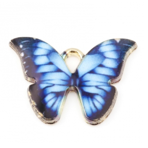 1 breloque - pendentif - papillon bleu - r504