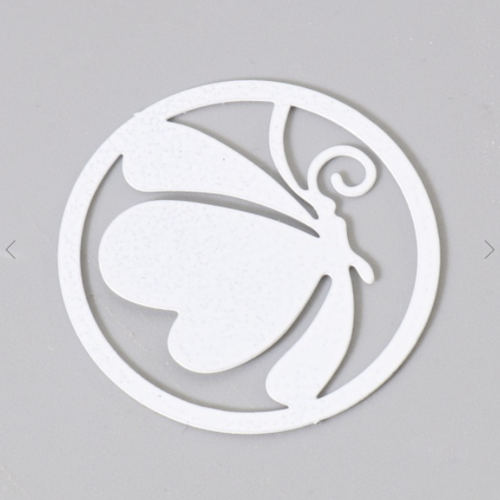 1 pendentif breloque papillon estampe ronde - blanc - filigrane - laser cut