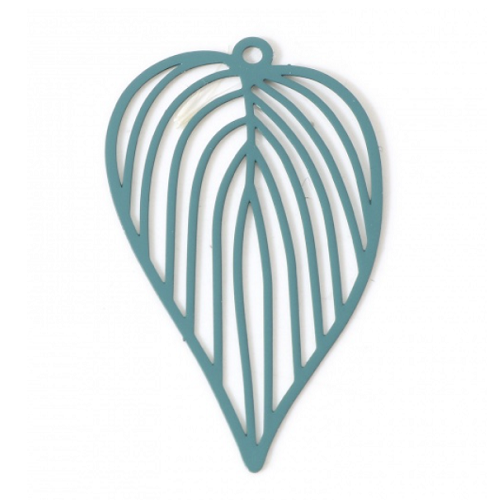 1 pendentif breloque feuille estampe - filigrane - laser cut - vert paon