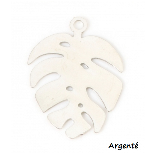 1 pendentif feuille monstera - estampe - filigrane - laser cut