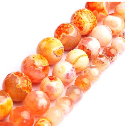 Lot de 10 perles rondes agate veine de dragon - orange - p1137