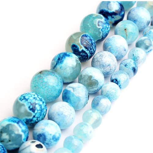 Lot de 10 perles rondes agate veine de dragon - bleue - p1138