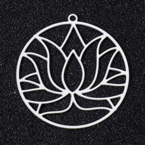 1 breloque pendentif  fleur de lotus - acier inoxydable