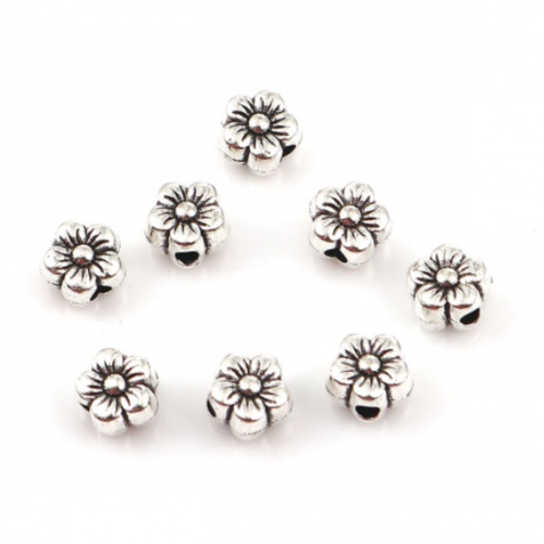 Lot de 10 perles fleur - argent vieilli - r673